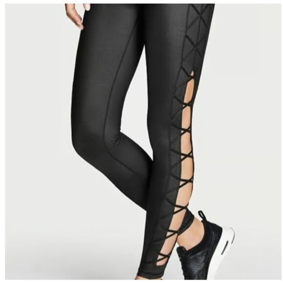 Victoria's Secret Victoria Sport Knockout Black Lace Up Workout Tights Size S - Picture 2 of 5